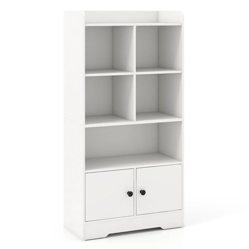 4 Tiers Bookshelf with 4 Cubes Display Shelf and 2 Doors by DirectDeals