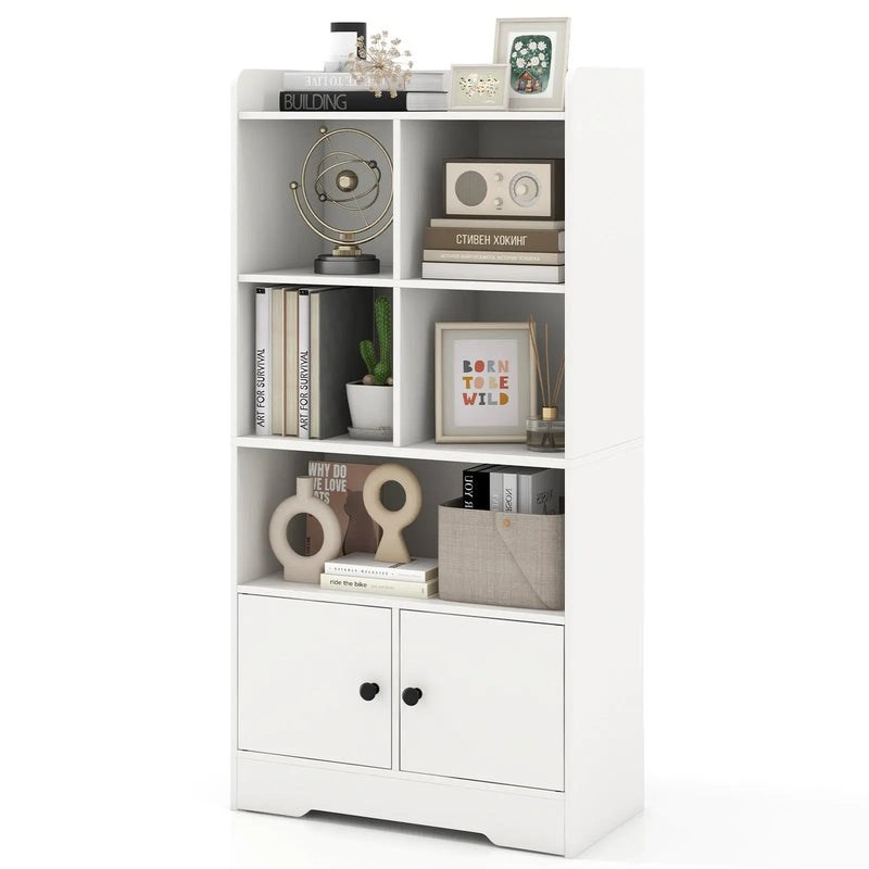 4 Tiers Bookshelf with 4 Cubes Display Shelf and 2 Doors by DirectDeals