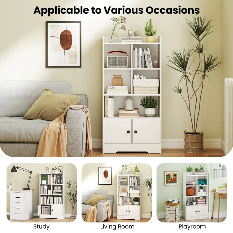 4 Tiers Bookshelf with 4 Cubes Display Shelf and 2 Doors by DirectDeals