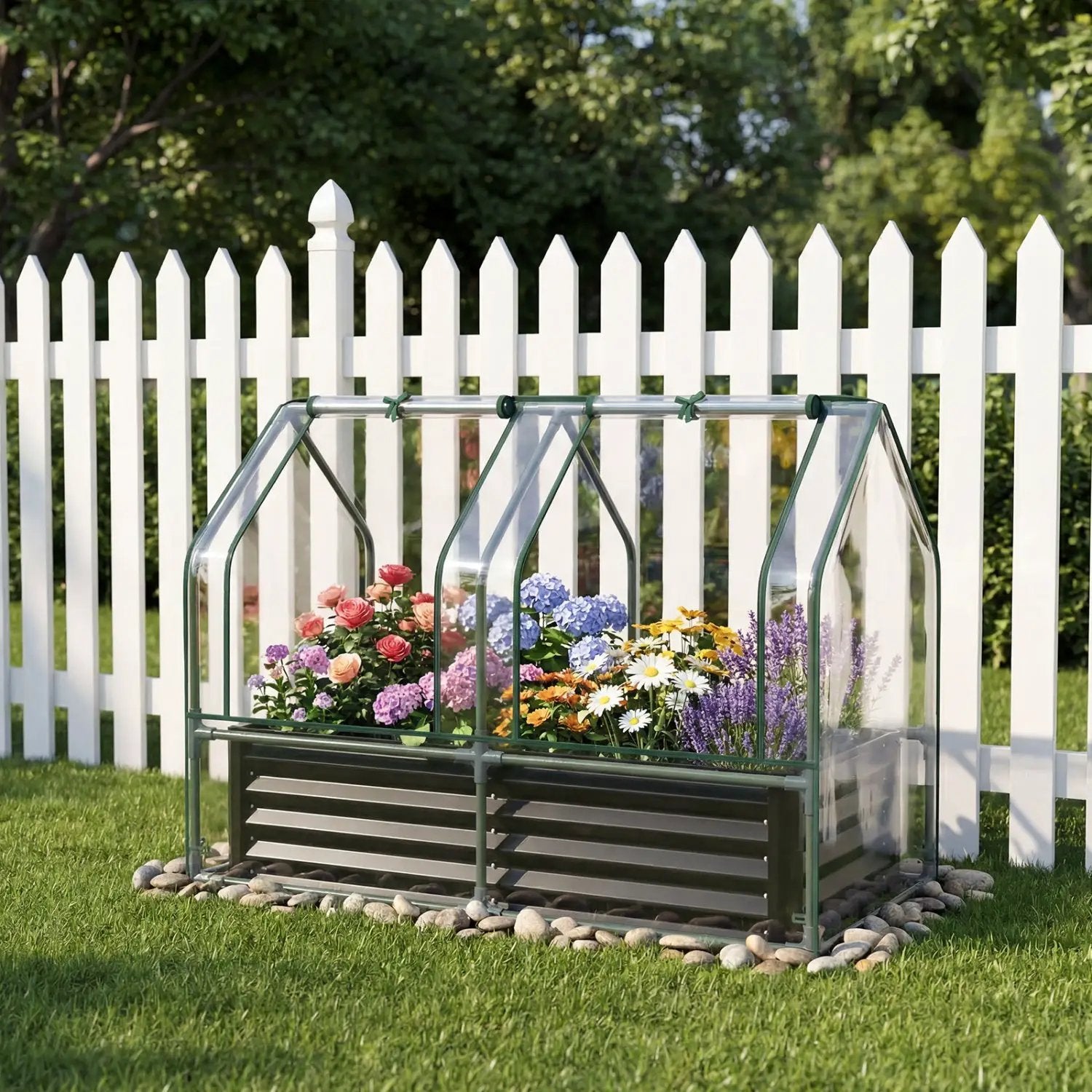 4 x 2 x 3 Feet Small Galvanized Raised Garden Bed with Greenhouse Cover by DirectDeals