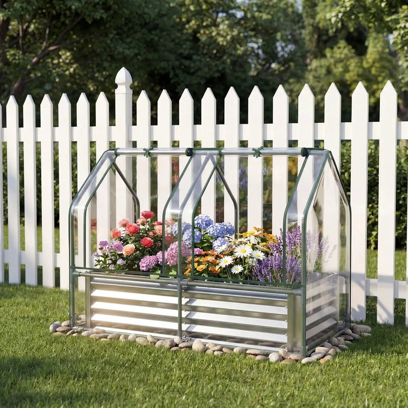4 x 2 x 3 Feet Small Galvanized Raised Garden Bed with Greenhouse Cover by DirectDeals