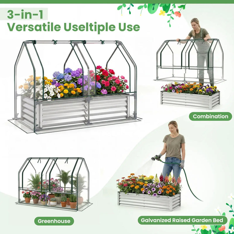4 x 2 x 3 Feet Small Galvanized Raised Garden Bed with Greenhouse Cover by DirectDeals