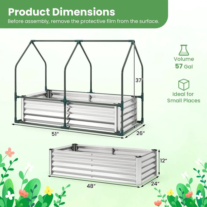 4 x 2 x 3 Feet Small Galvanized Raised Garden Bed with Greenhouse Cover by DirectDeals