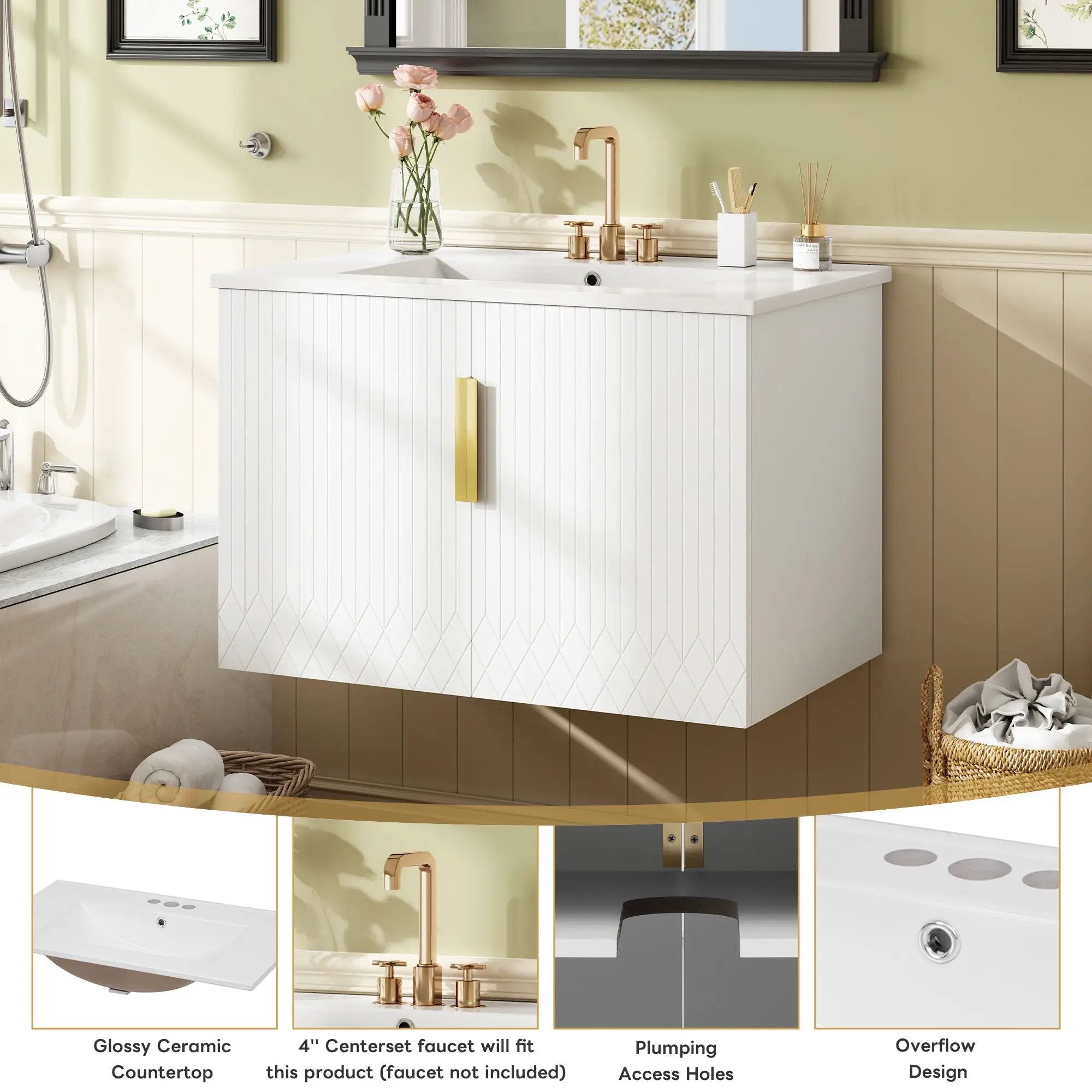 Bathroom Vanity With Sink, Rectangular Storage Cabinet With 2 Soft Closing Doors by Unique Piece Furniture