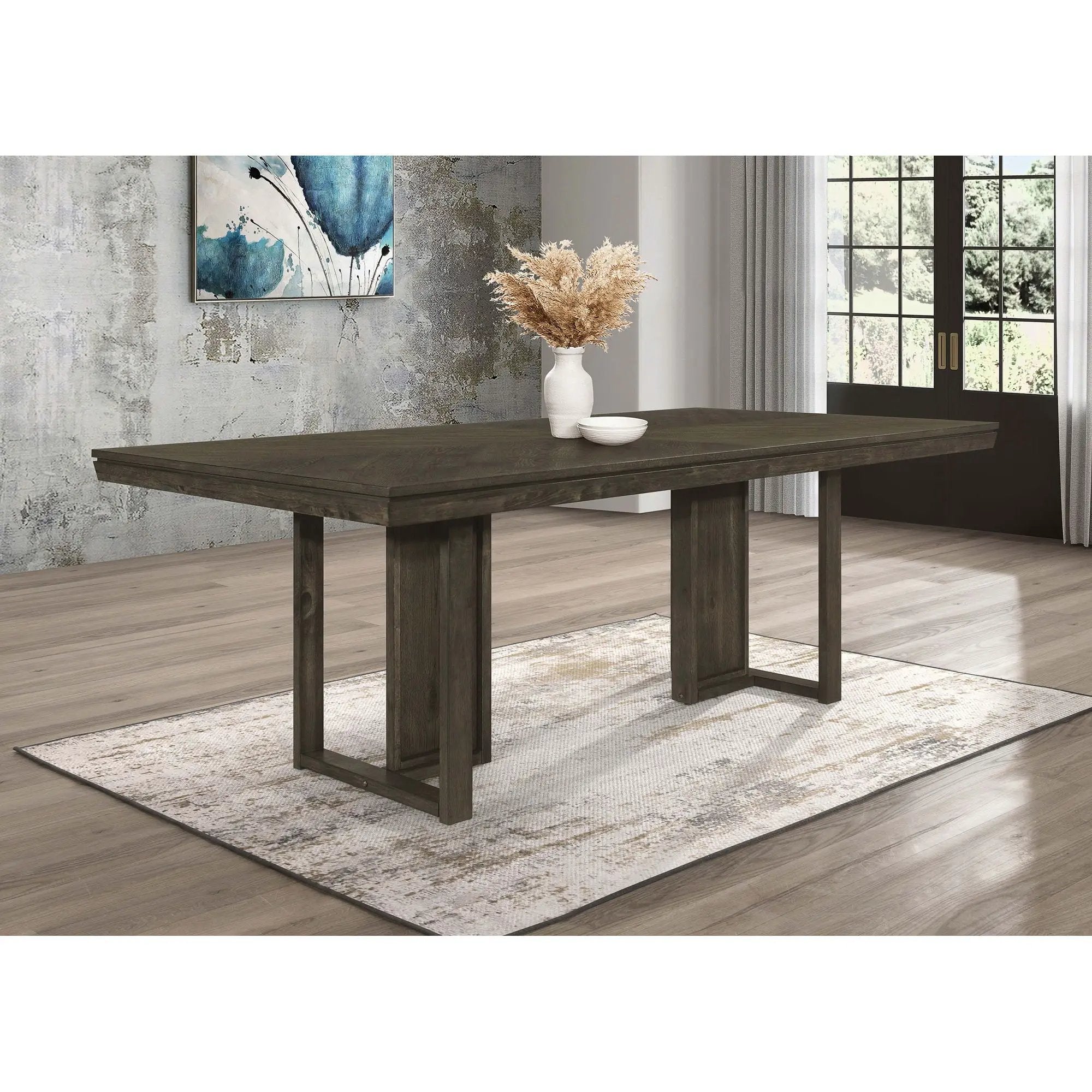 Glenmoor - Rectangular Dining Table With Geometric Double Pedestal Base - Dark Gray by HouseOfZazla