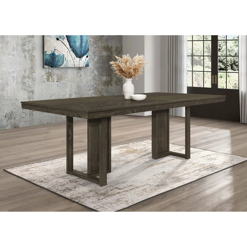 Glenmoor - Rectangular Dining Table With Geometric Double Pedestal Base - Dark Gray by HouseOfZazla
