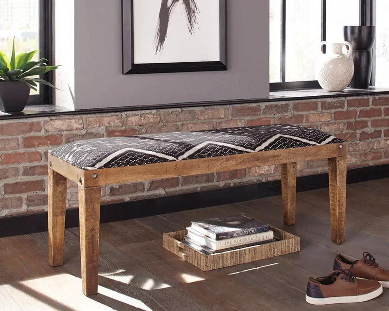 Lamont Fabric Upholstered Accent Bench Black and Natural by Unique Piece Furniture