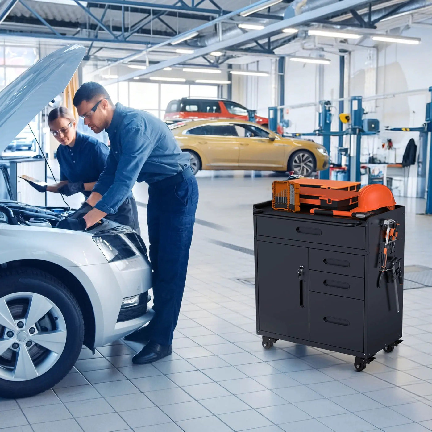 Rolling Tool Cabinet Heavy Duty Garage Storage With Lockable Doors & Drawers by HouseOfZazla