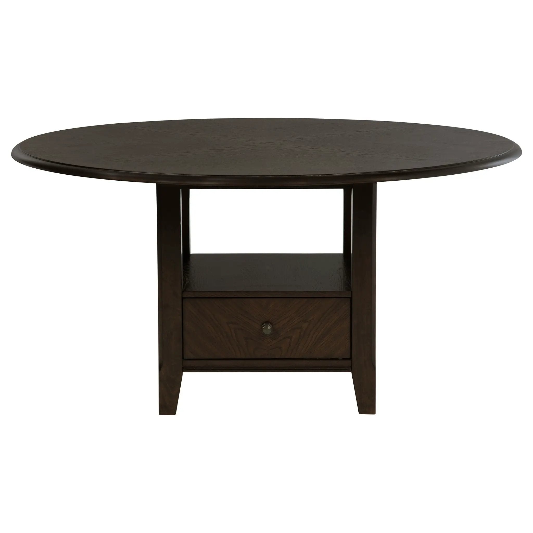 Fulton - Round Dining Table With Drawer - Dark Brown