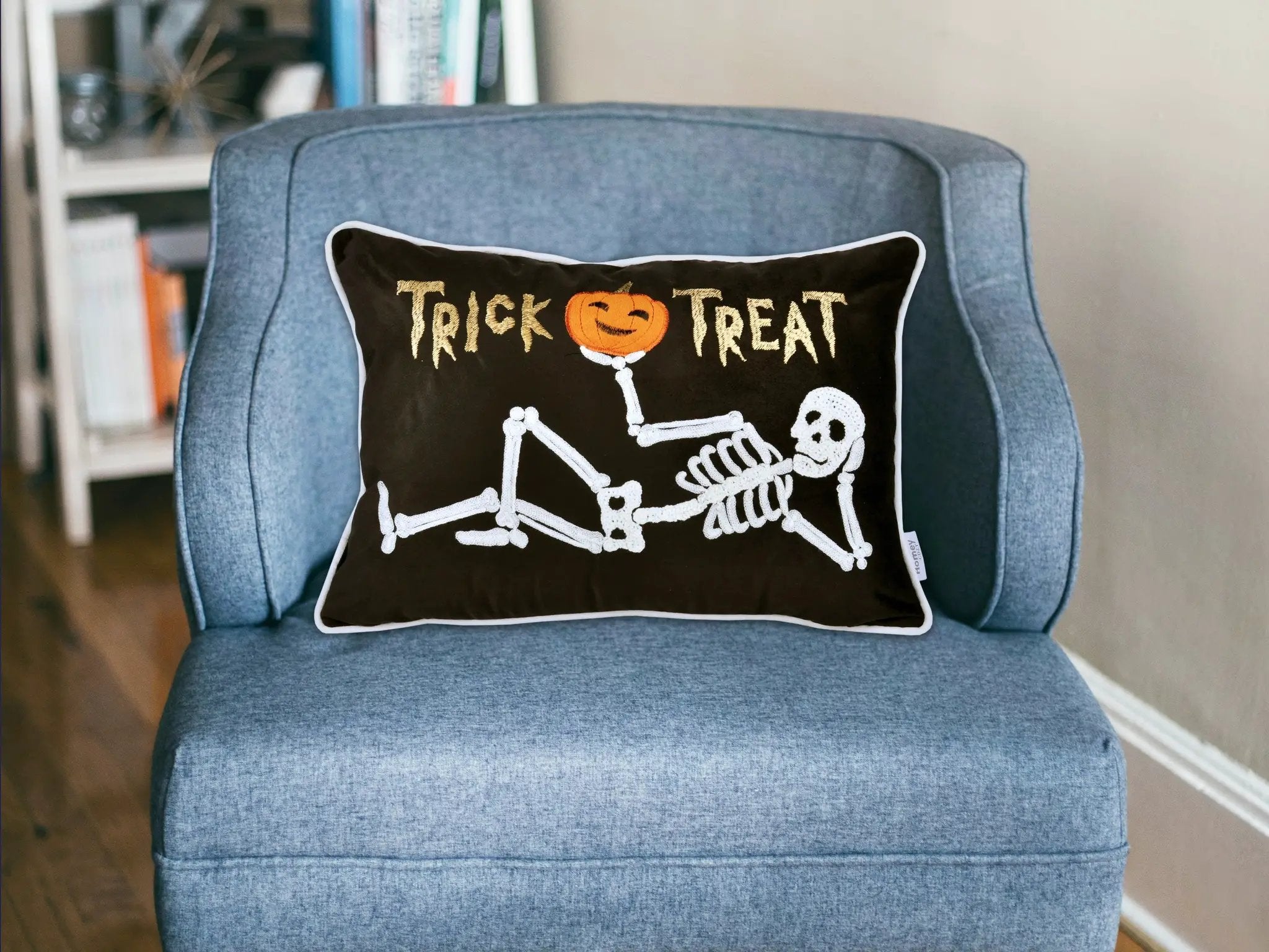 Trick or Treat Skeleton Velvet Throw Pillow Set of 2 by HouseOfZazla
