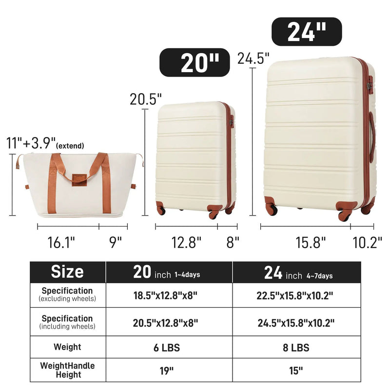 Hardshell Luggage Sets 2 Pieces + Bag Spinner Suitcase With Tsa Lock Lightweight 20" / 24" by HouseOfZazla