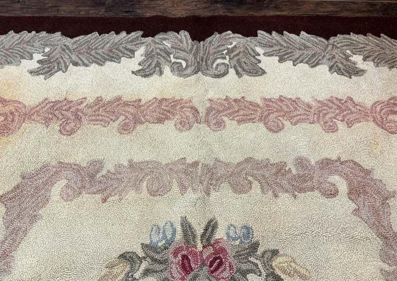 American Hand Hooked Rug 9x12, Vintage Aubusson Carpet, Wool by Jewel Rugs