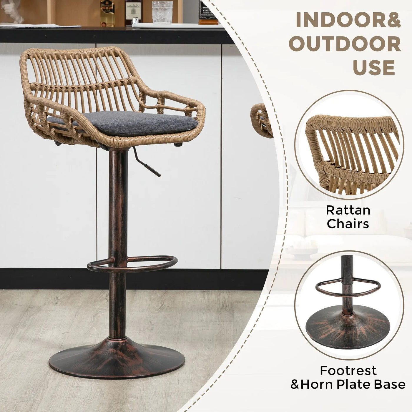 Modern Swivel Bar Stools Adjustable Counter Chairs With Footrest (Set of 2) by Unique Piece Furniture
