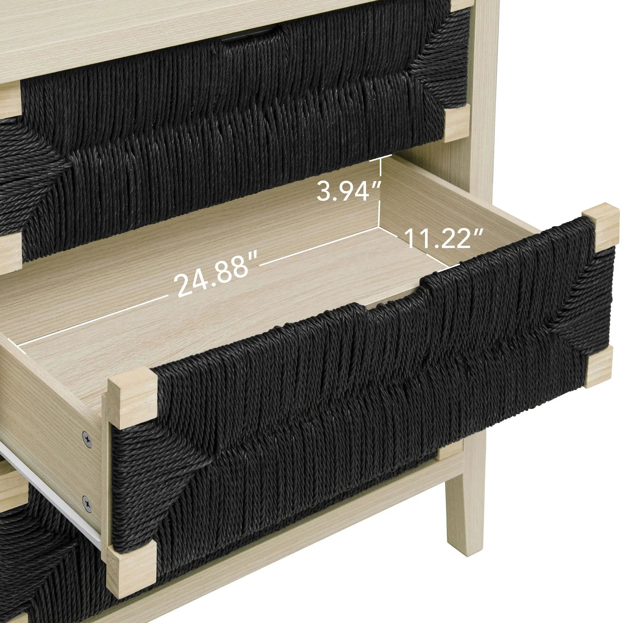 3 Drawer Buffet Sideboard With Adjustable Shelves, Storage Cabinet With Natural Seaweed Decor Doors For Living Room Kitchen Entryway - Natural by Unique Piece Furniture
