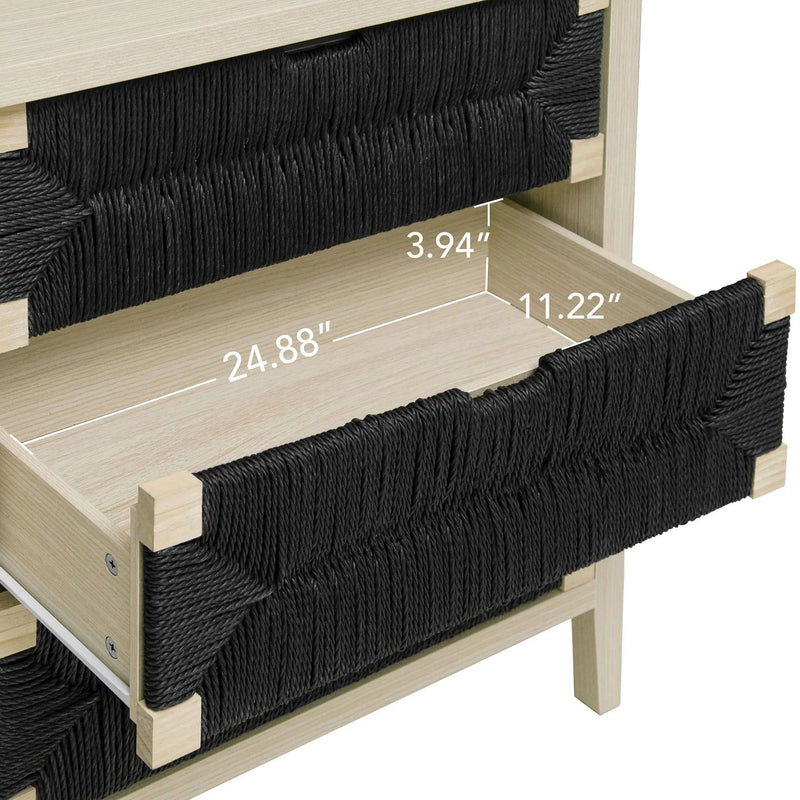 3 Drawer Buffet Sideboard With Adjustable Shelves, Storage Cabinet With Natural Seaweed Decor Doors For Living Room Kitchen Entryway - Natural by Unique Piece Furniture