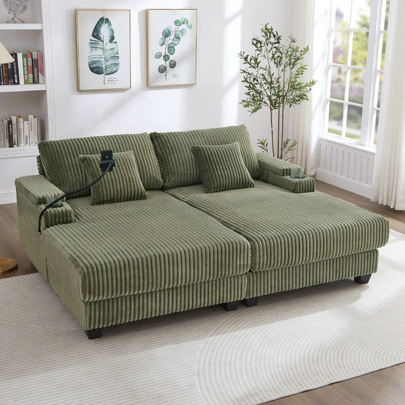 Modern Chaise Sofa With Adjustable Backrest, Cup Holders, Phone Holder & Storage Compartments For Living Room by Unique Piece Furniture