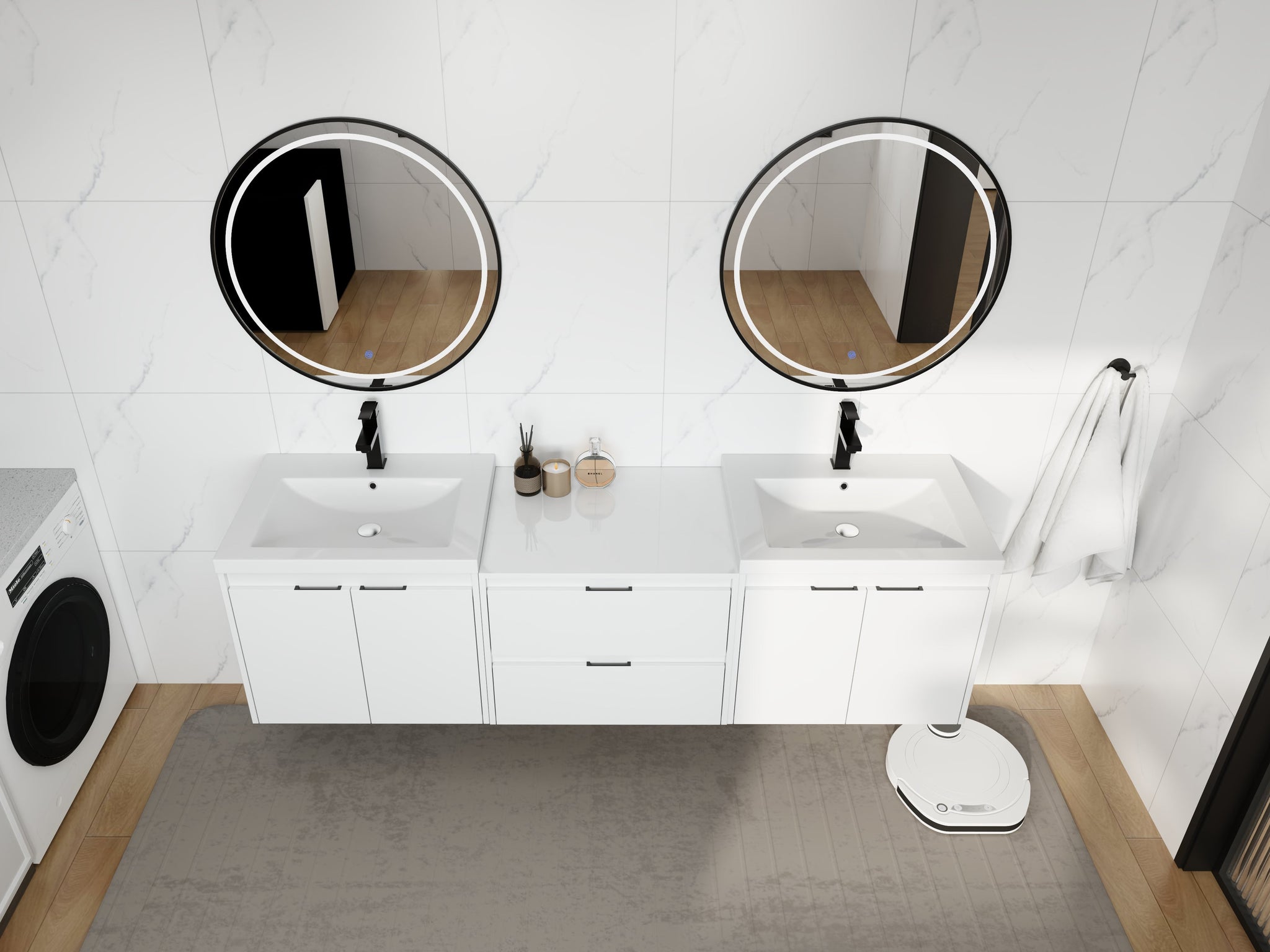 72" Bathroom Vanity With Resin Sink, Soft Close Doors, and 1-Side Cabinet by HouseOfZazla