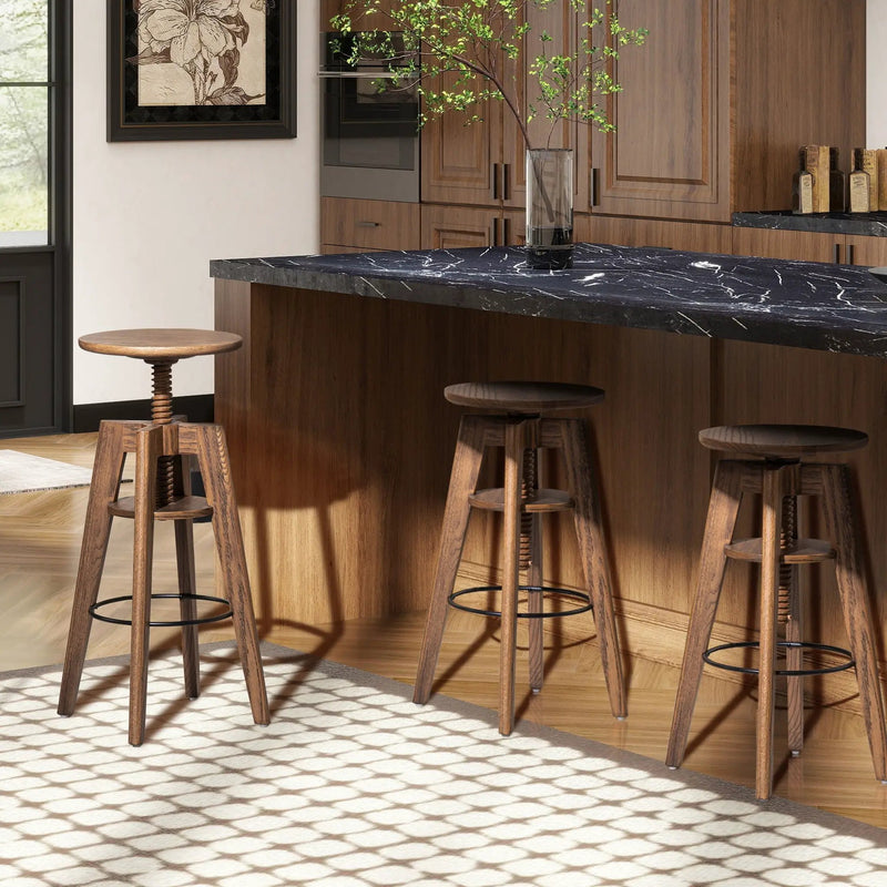 Spencer - Minimalist Oak Adjustable Bar Counter Stool - Walnut Brown Oak by Unique Piece Furniture