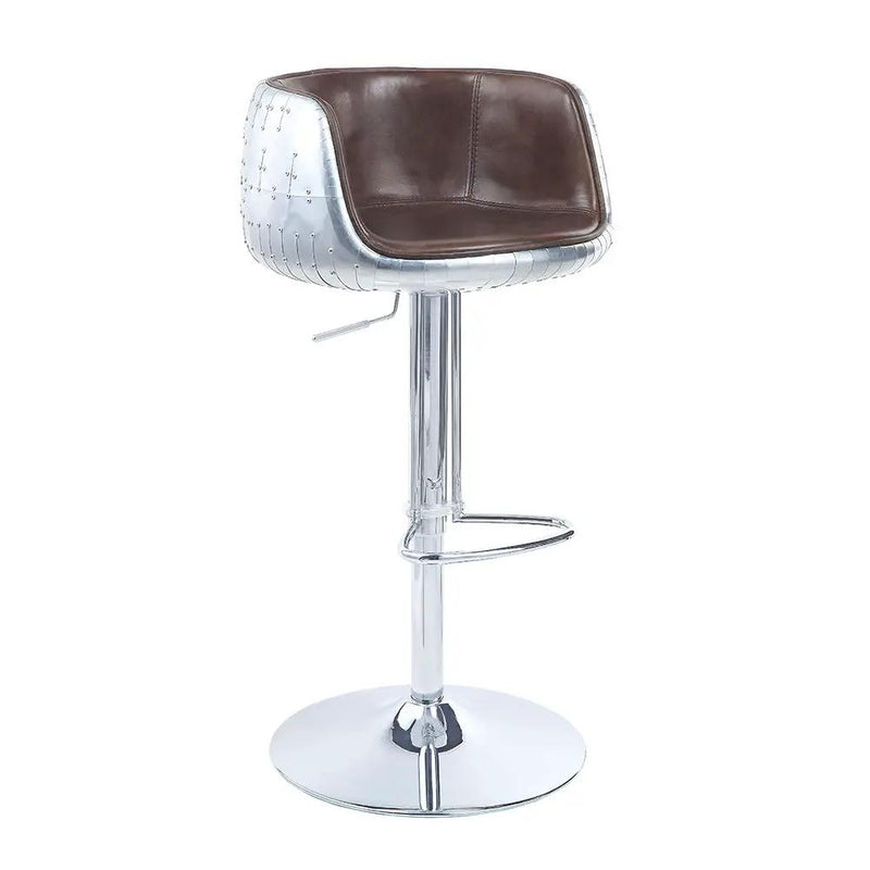Brancaster - 41" Adjustable Stool With Swivel - Vintage Brown Top Grain Leather & Aluminum by Unique Piece Furniture
