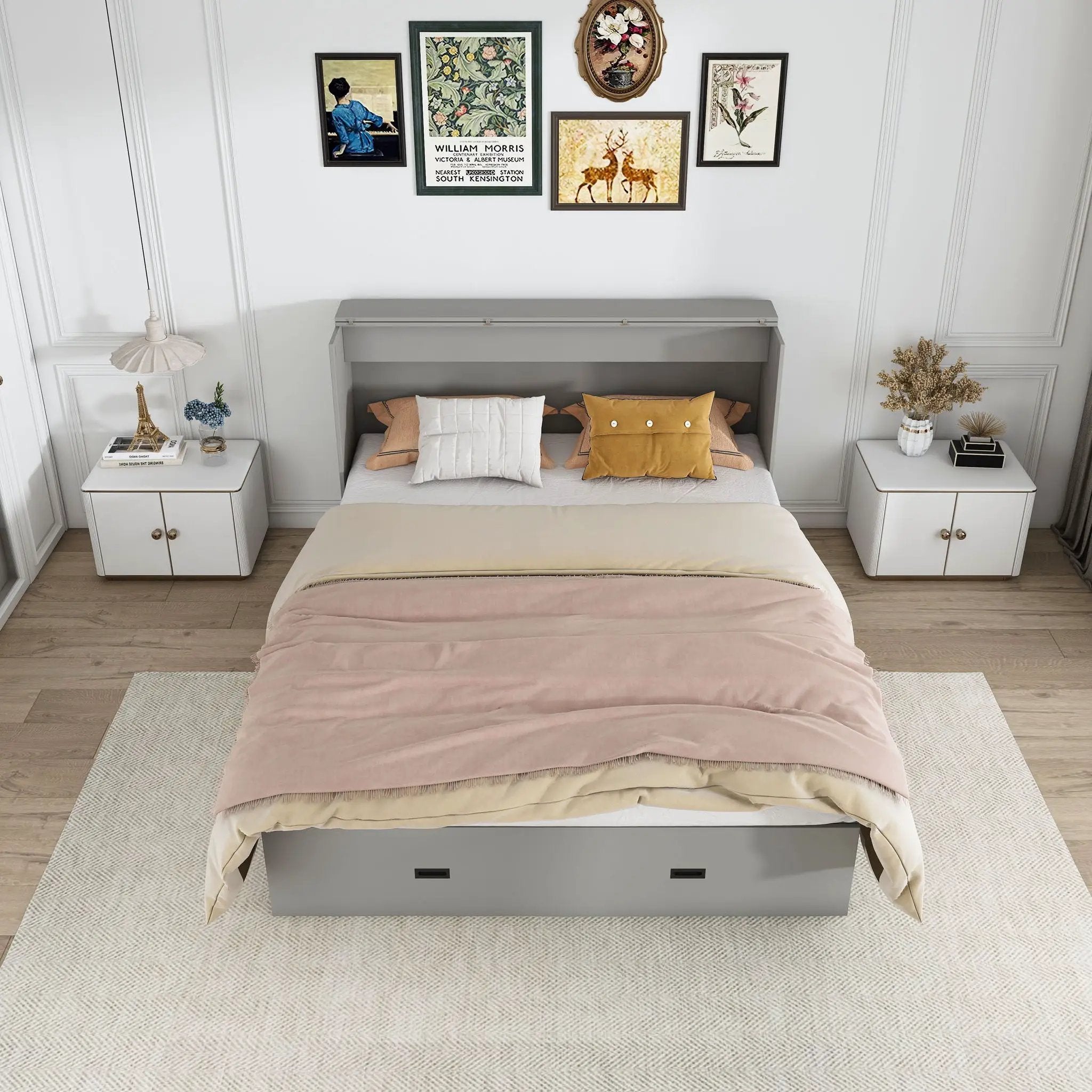 Murphy Bed With Storage Drawers And Charging Cabinet, Foldable Panels, Swivel Wheels by HouseOfZazla