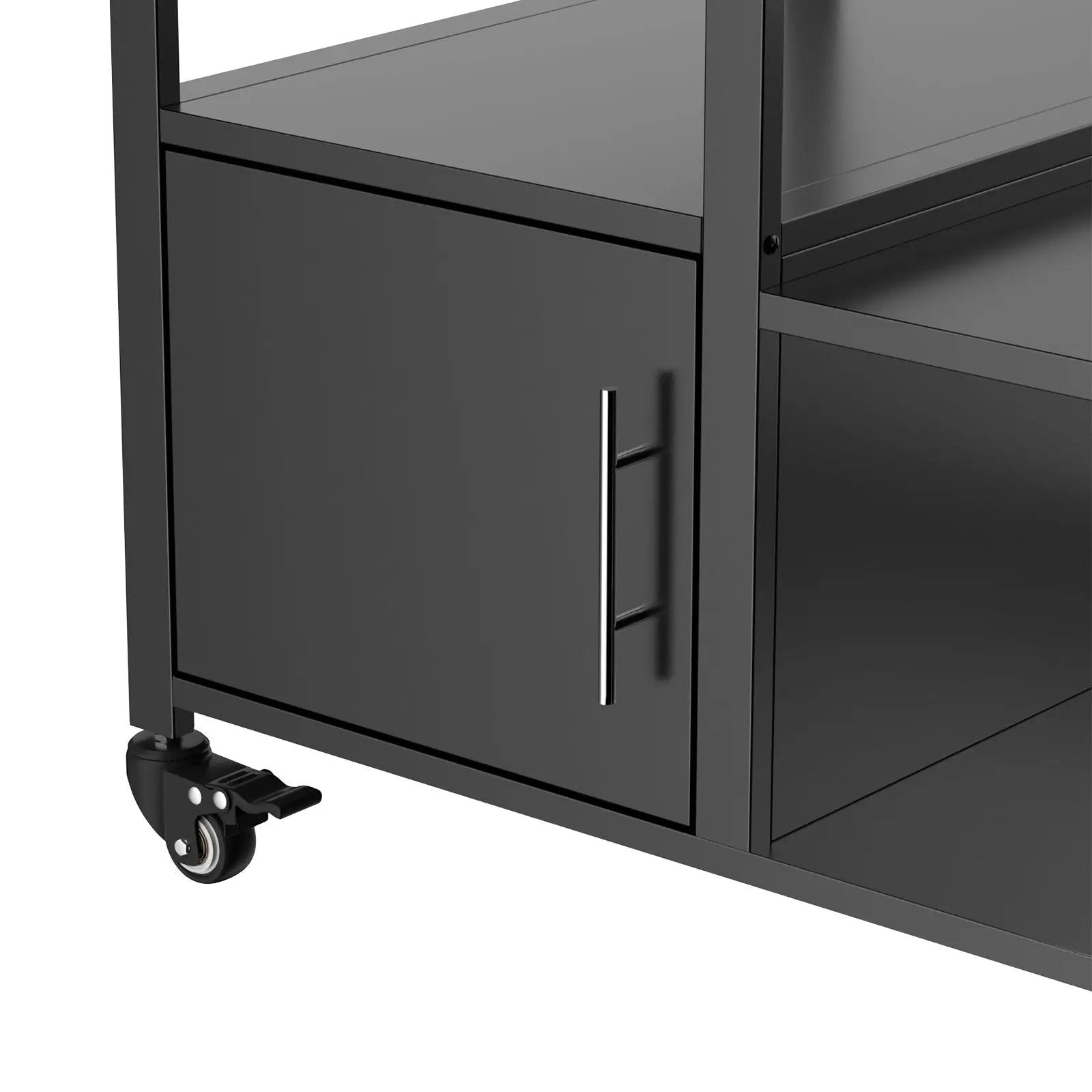 Outdoor Grill Table For Big Egg Style Bbq With Metal Grill Cart And Storage Box And Metal And Stainless Steel - Black / Silver by HouseOfZazla