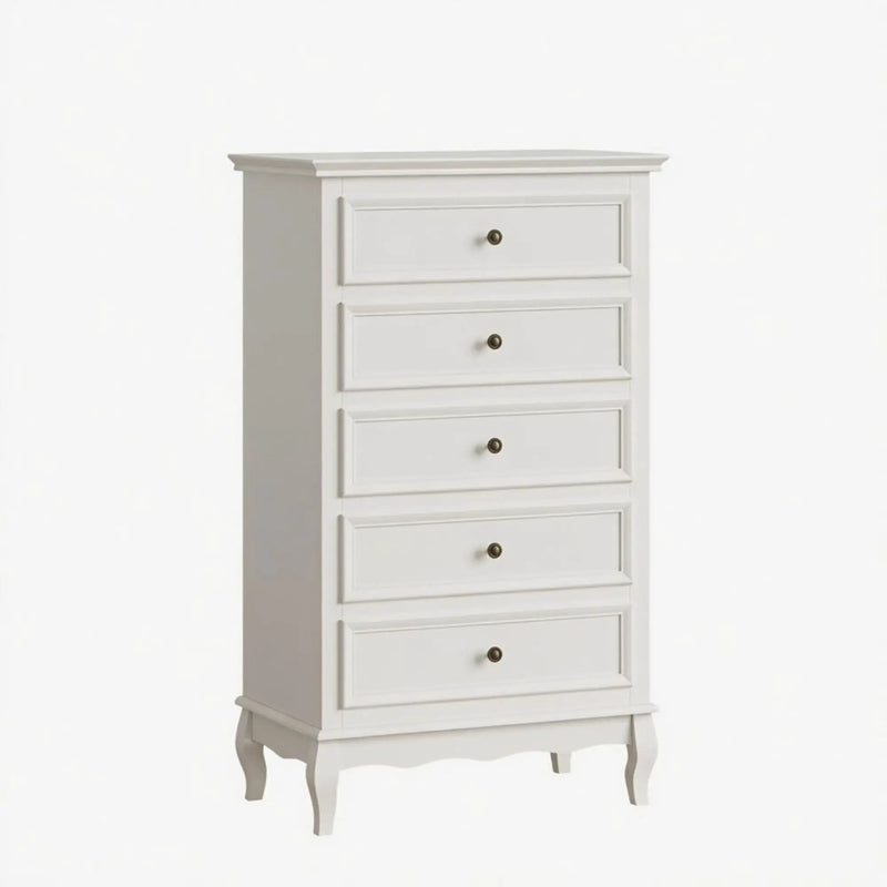 5 Drawer Tall Wide Chest Of Drawers - White by HouseOfZazla