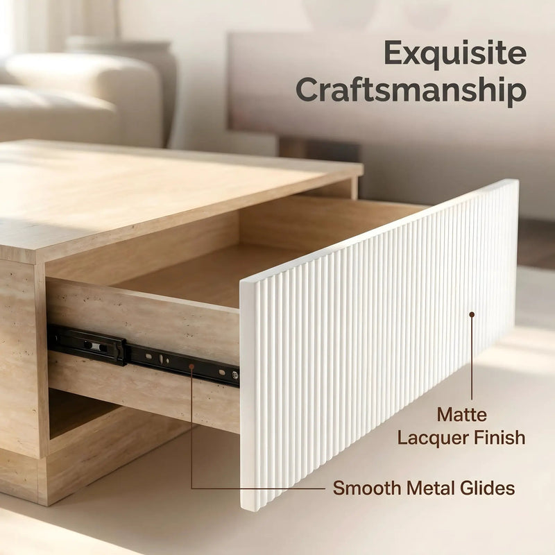 Modern Faux Travertine Coffee Table with 2 Drawers by HouseOfZazla