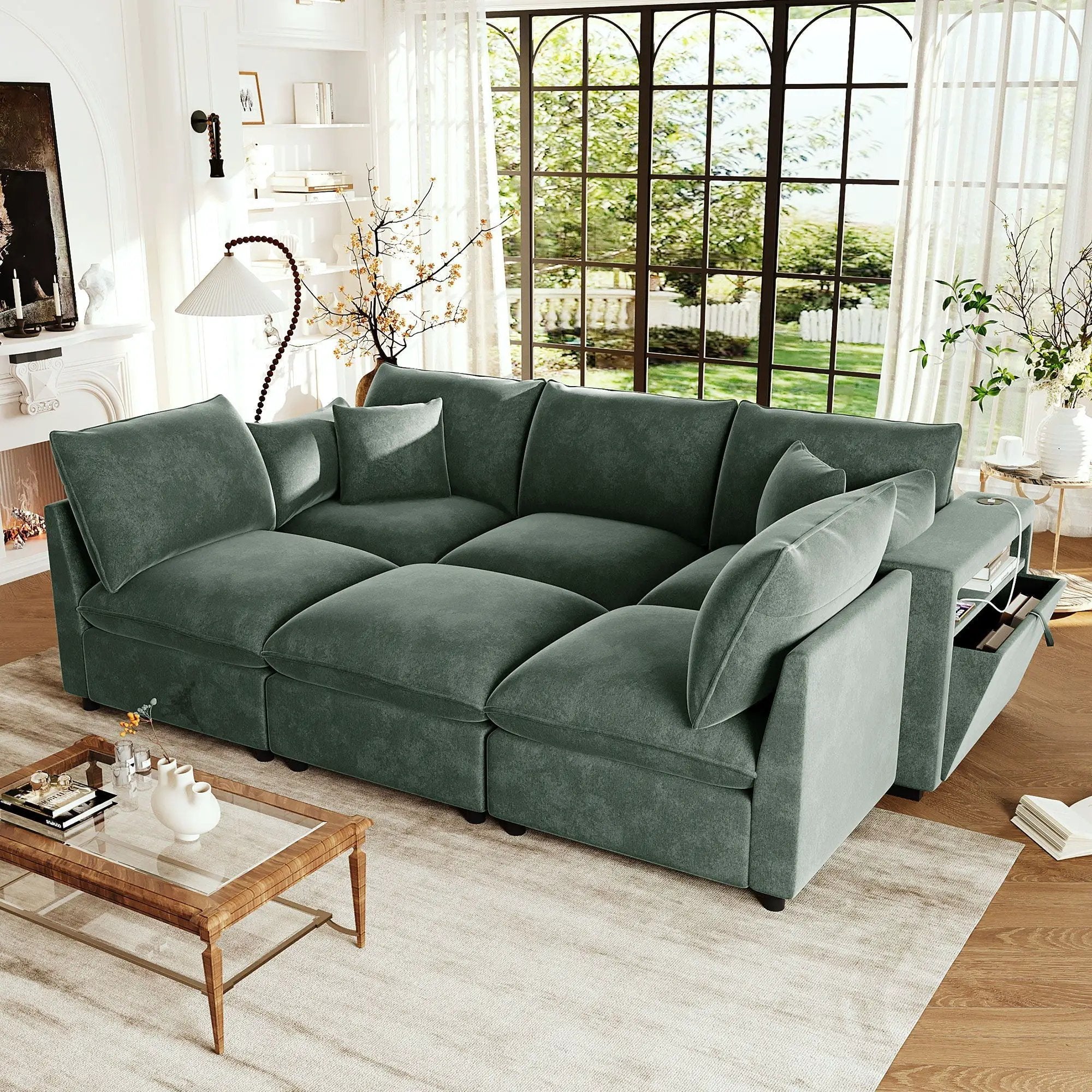 Modern Sectional Sofa U-Shaped With Movable Ottoman Storage Armrests And USB Ports by HouseOfZazla