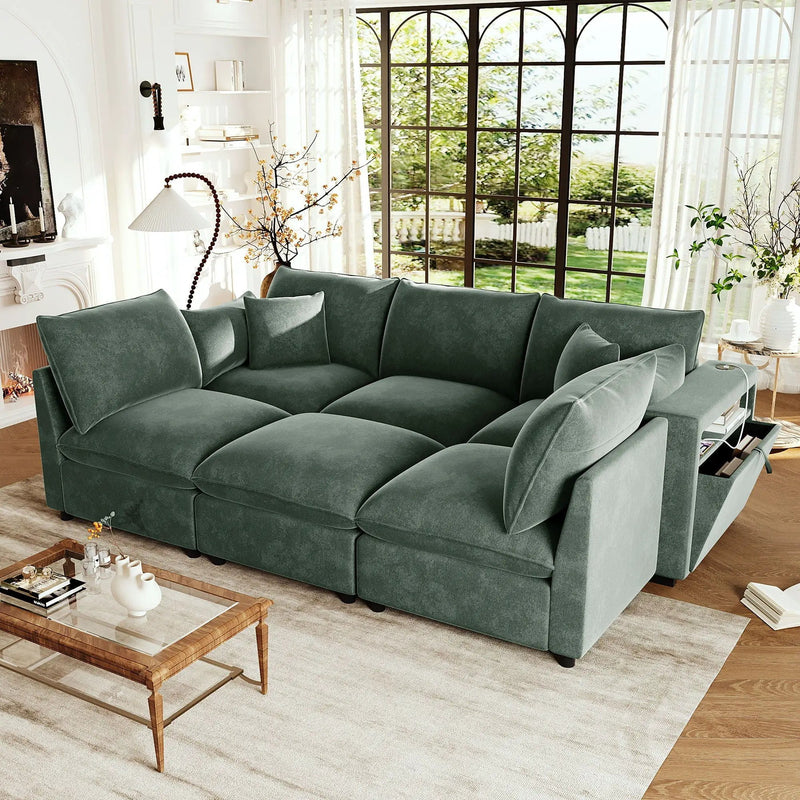 Modern Sectional Sofa U-Shaped With Movable Ottoman Storage Armrests And USB Ports by HouseOfZazla