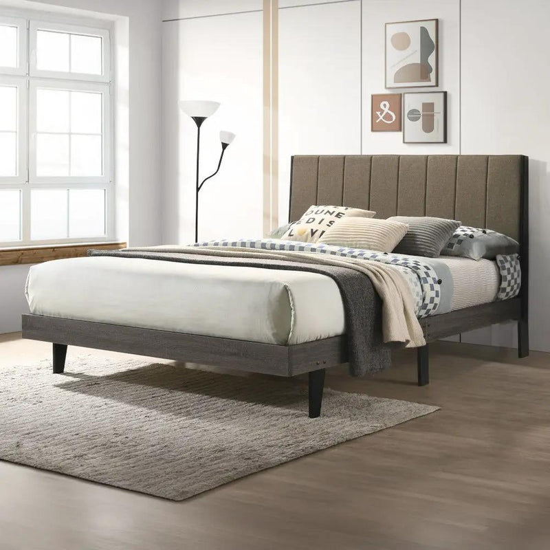 Valdemar - Queen Bed - Brown Fabric & Weathered Gray by Unique Piece Furniture