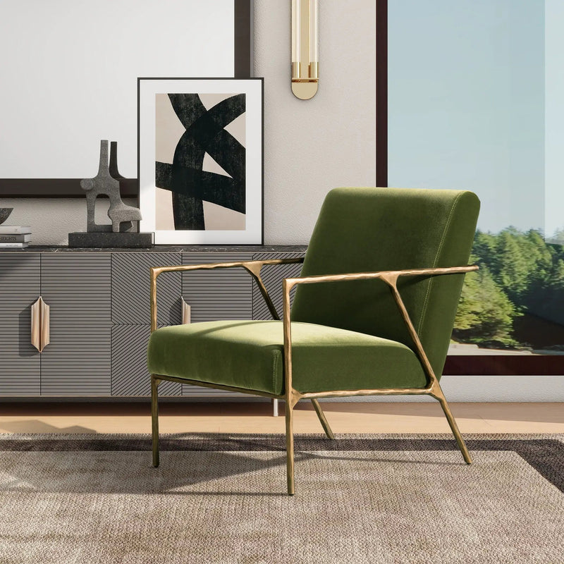 Aerin - Hammered Brass Upholstered Accent Arm Chair by Unique Piece Furniture