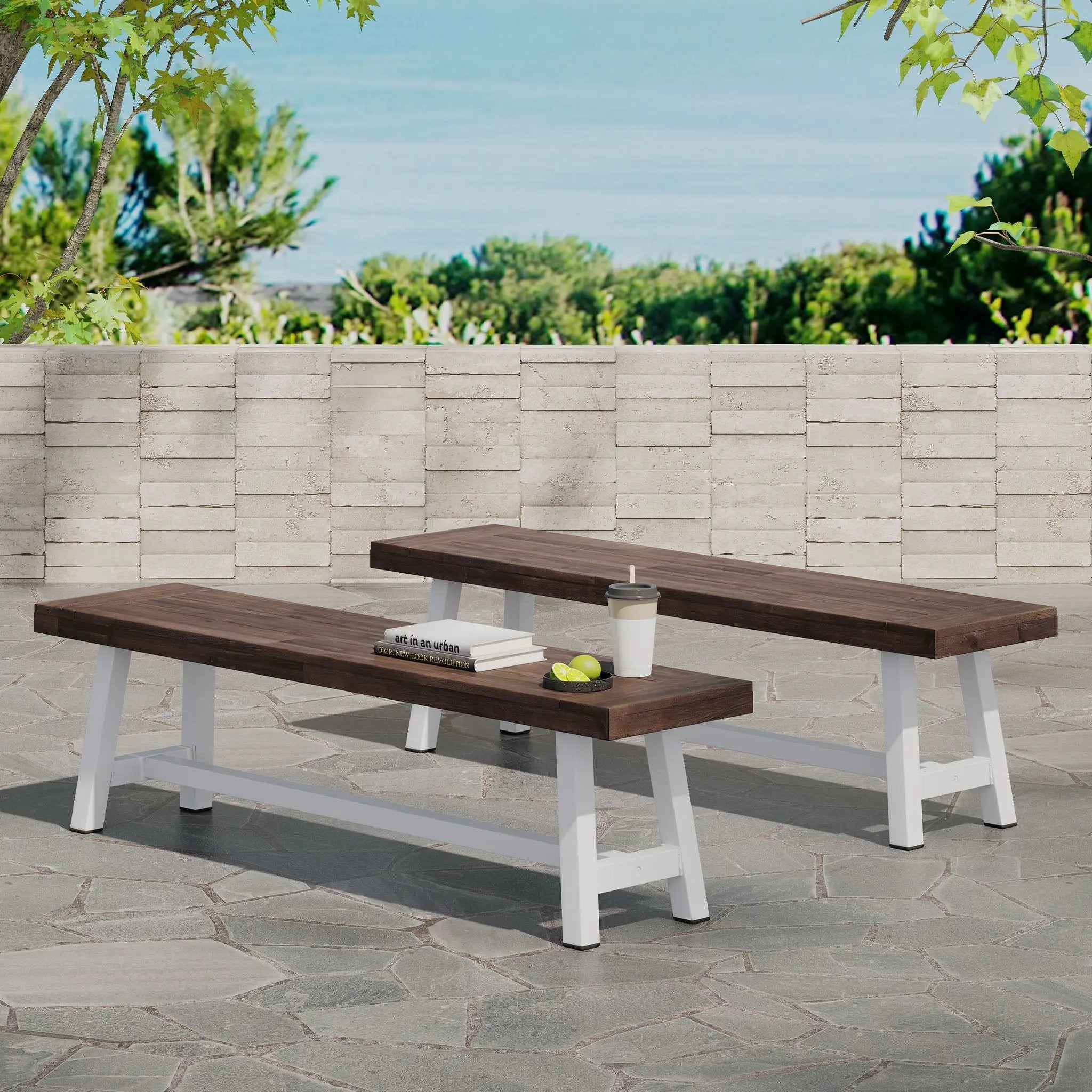 Tranquilizer Outdoor Acacia Wood Bench With Slat Panel Design by HouseOfZazla