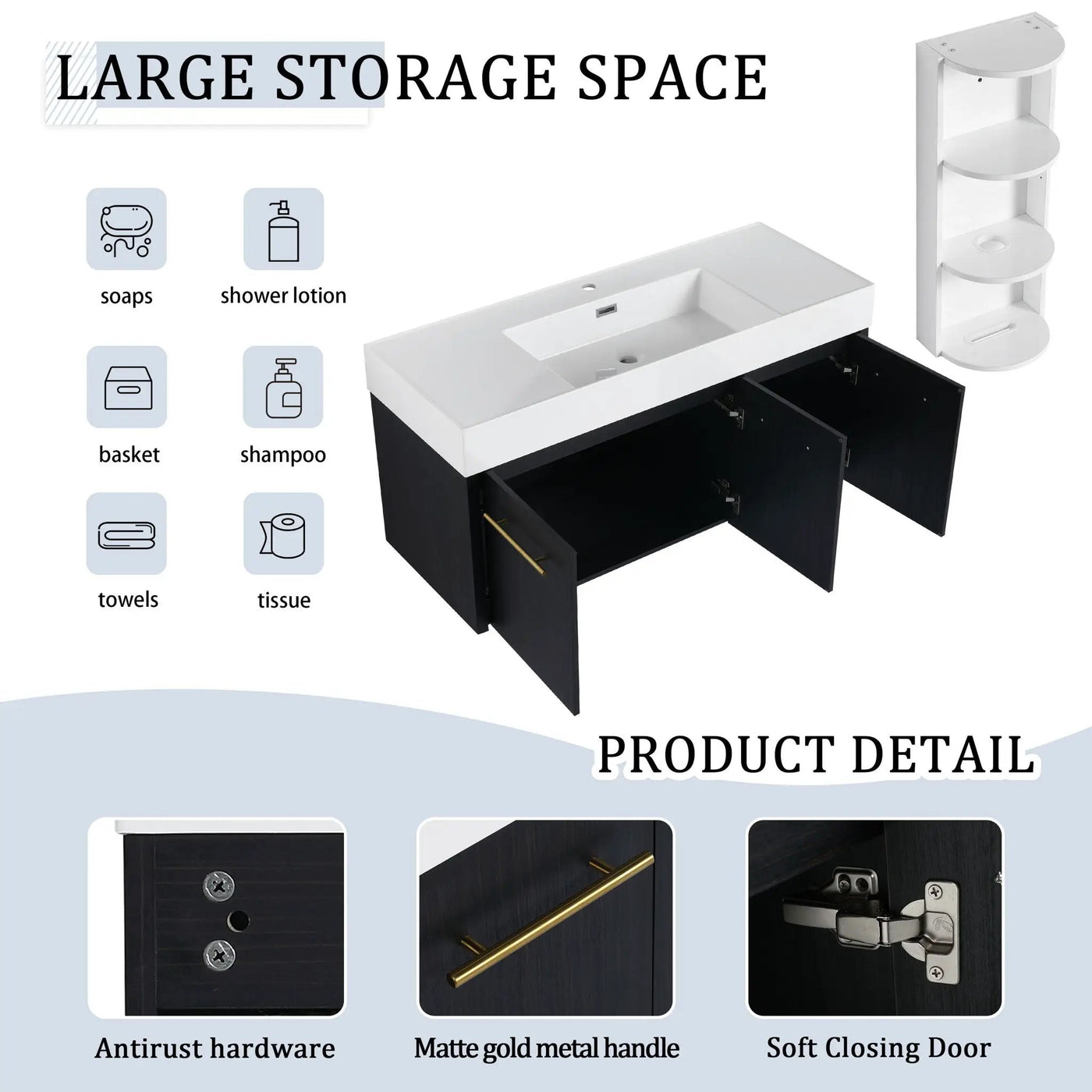 Modern Wall Mounted Bathroom Vanity With Thick Edge Resin Sink And Storage Rack by Unique Piece Furniture