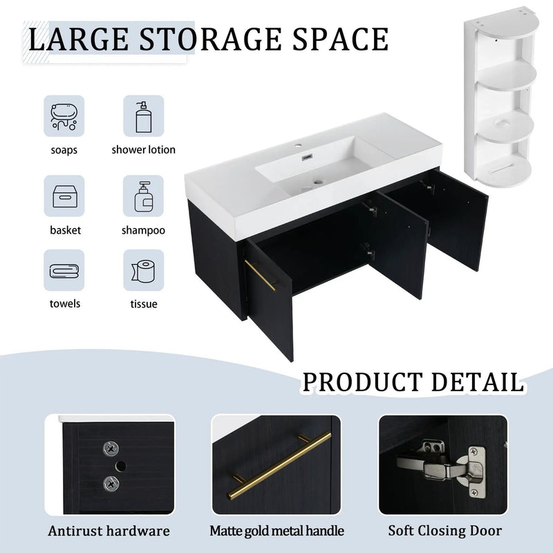 Modern Wall Mounted Bathroom Vanity With Thick Edge Resin Sink And Storage Rack by Unique Piece Furniture