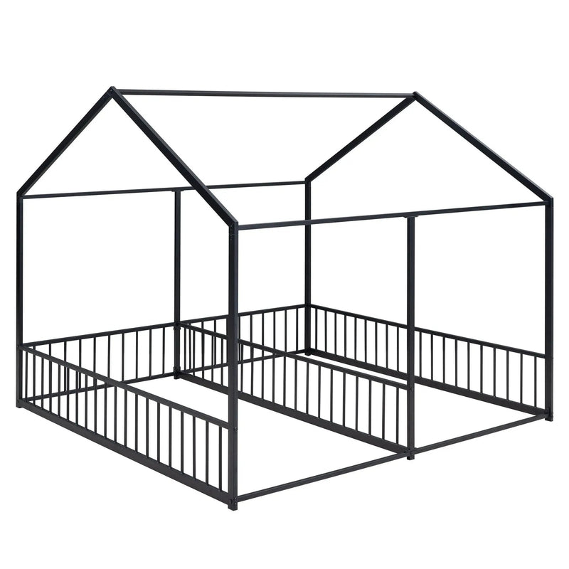 House Platform Beds, 2 Shared Beds, Metal Frame With Guardrails by Unique Piece Furniture