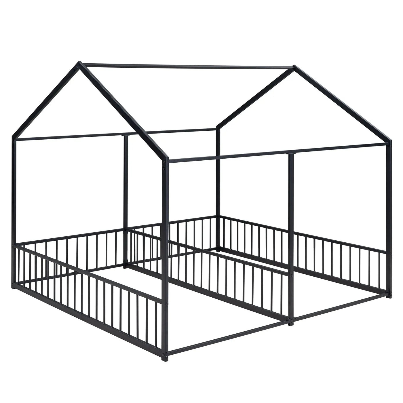 House Platform Beds, 2 Shared Beds, Metal Frame With Guardrails by Unique Piece Furniture