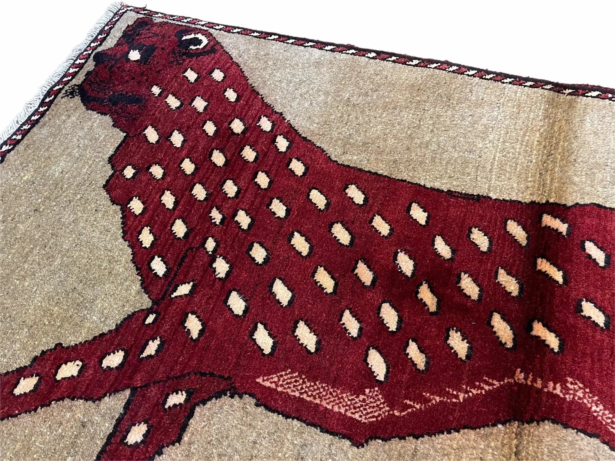 3 X 5 Handmade Hand-Knotteed New Vintage Rug Quality Wool Leopard Burgundy Beige by Jewel Rugs