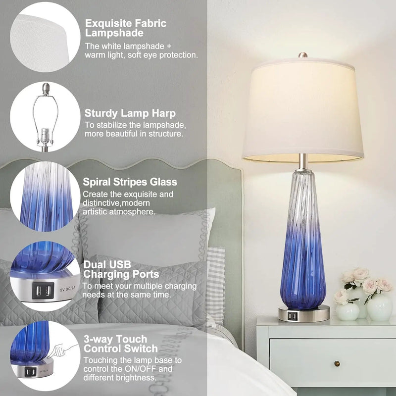 Table Lamps Set of 2 with Touch Control and USB Ports by HouseOfZazla