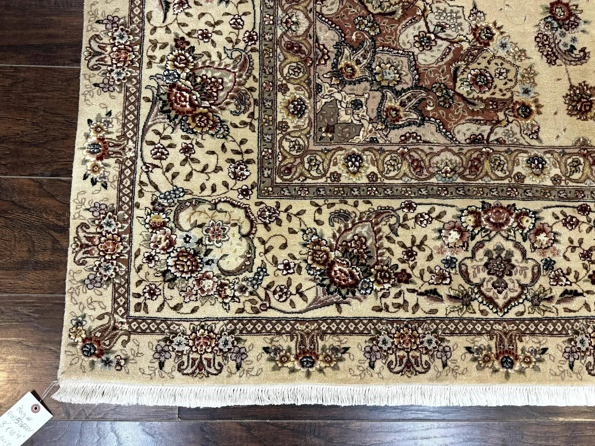 Sino Persian Rug 8x10, Wool and Silk Highlights, 290 KPSI, Floral Medallion by Jewel Rugs
