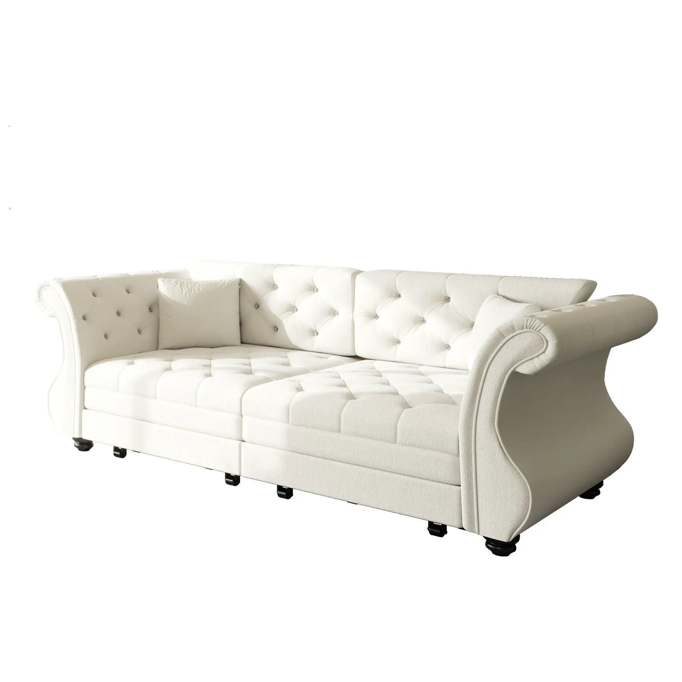 Oversized Chesterfield Pull Out Sofa Bed, Roll Arm Couch With Flower Tufting For Living Room by HouseOfZazla