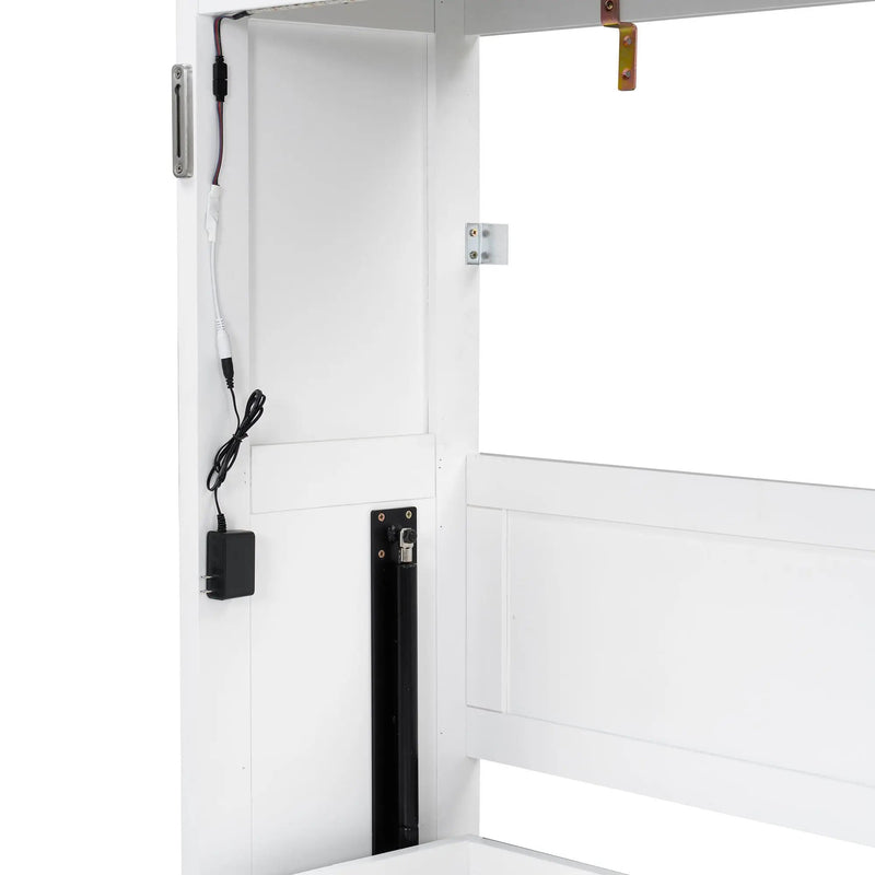 Murphy Bed With LED Light, Foldable Wall Bed Cabinet