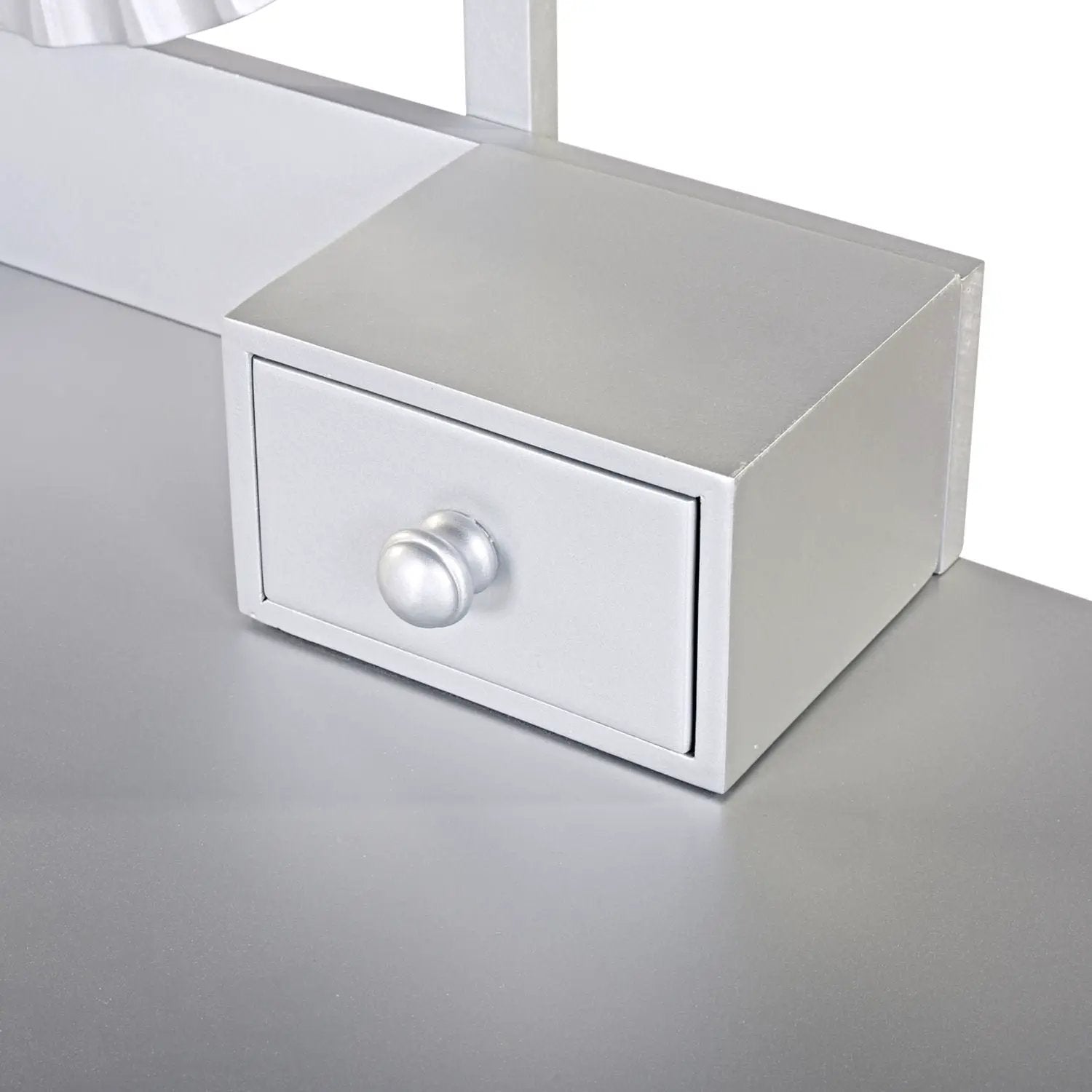 Luxury Vanity Desk With Round Mirror Height Adjustable Dressing Table Set Engineered Wood - Silver