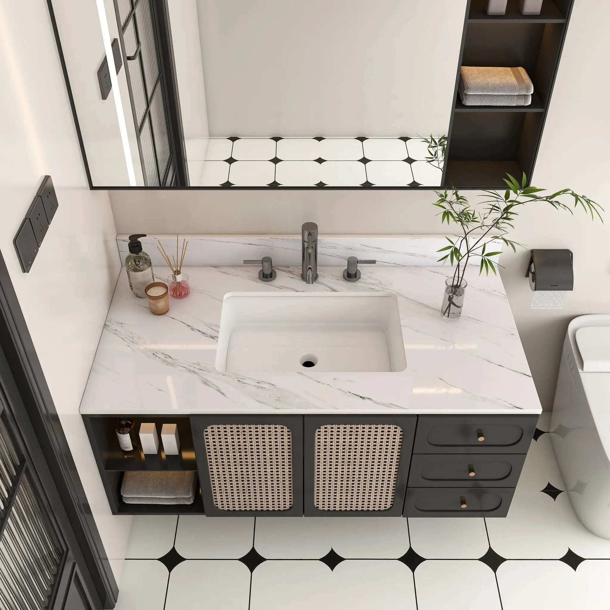 Bianco Carrara Venato Elegant Marble Vanity Top, Bathroom Vanity With Undermount Sink, Sintered Stone by HouseOfZazla