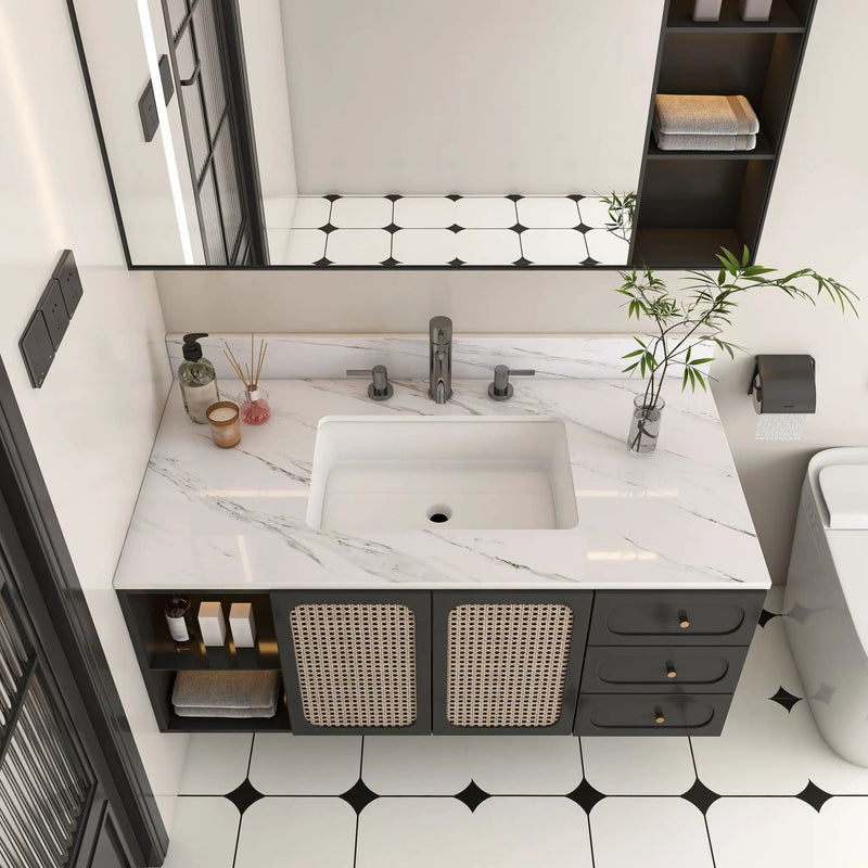 Bianco Carrara Venato Elegant Marble Vanity Top, Bathroom Vanity With Undermount Sink, Sintered Stone by HouseOfZazla