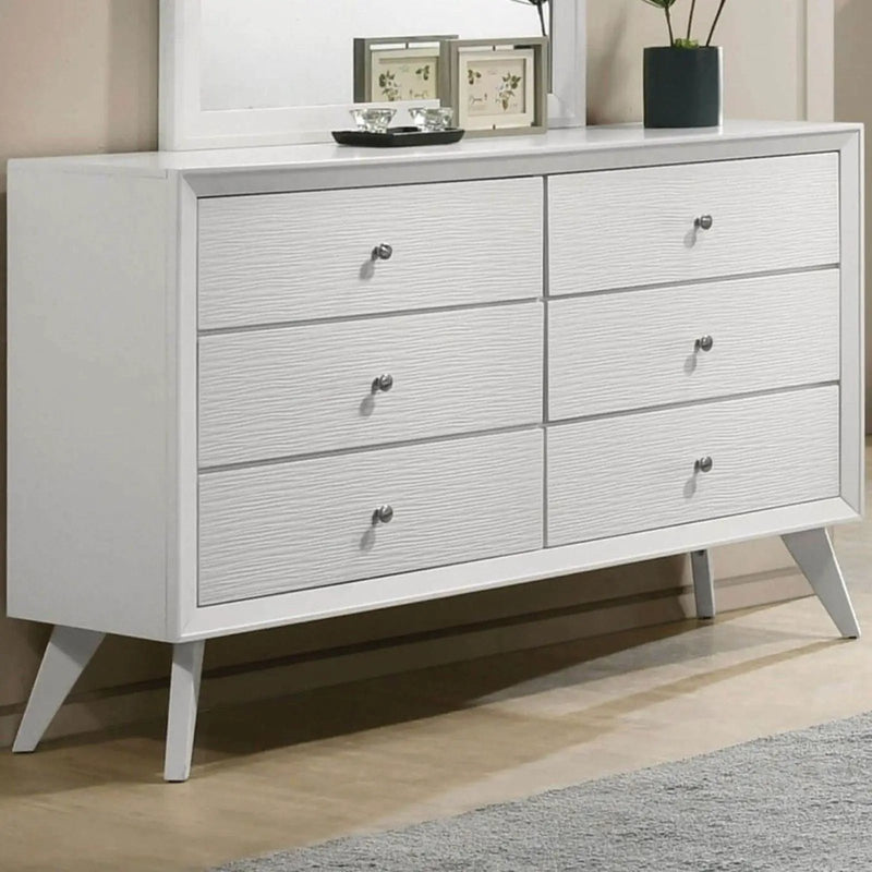 1 Piece Dresser With Angled Legs, Wave Texture And Round Knobs - White by Unique Piece Furniture