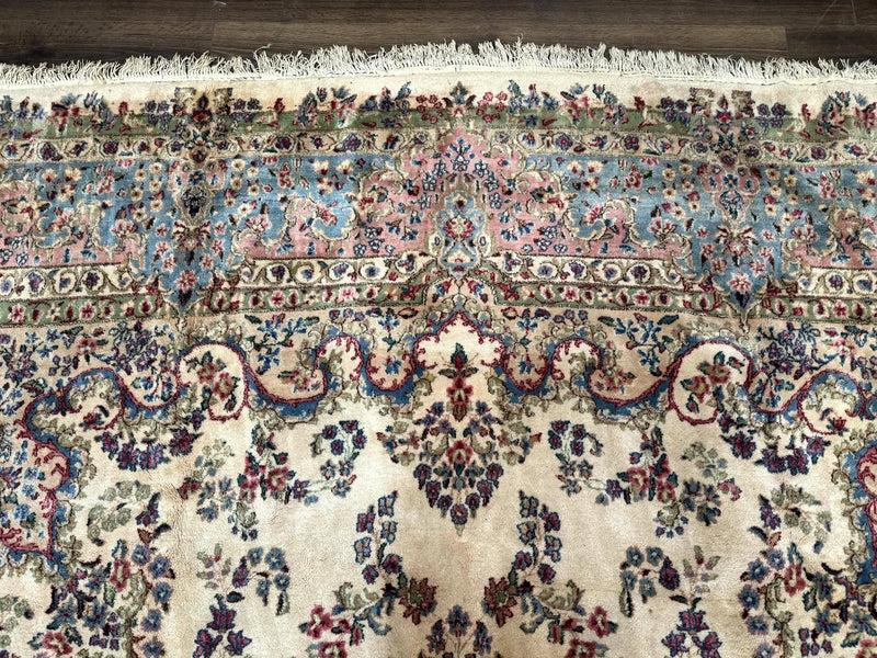 Palace Size Persian Kerman Rug 11x20 ft, Very Fine 340 KPSI, Vintage Oversized Wool Handmade Large Persian Carpet, Beige Light Blue Pink by Jewel Rugs