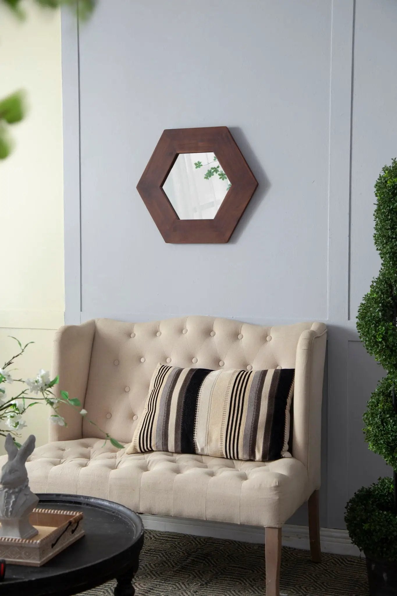 Hexagon Mirror With Natural Wood Frame, Wall Decor For Living Room Bathroom Hallway by Unique Piece Furniture