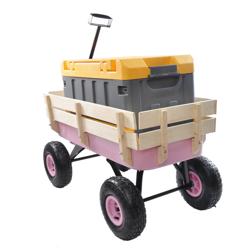 Outdoor All Terrain Garden Wagon with Wooden Railings and Pneumatic Tires by HouseOfZazla