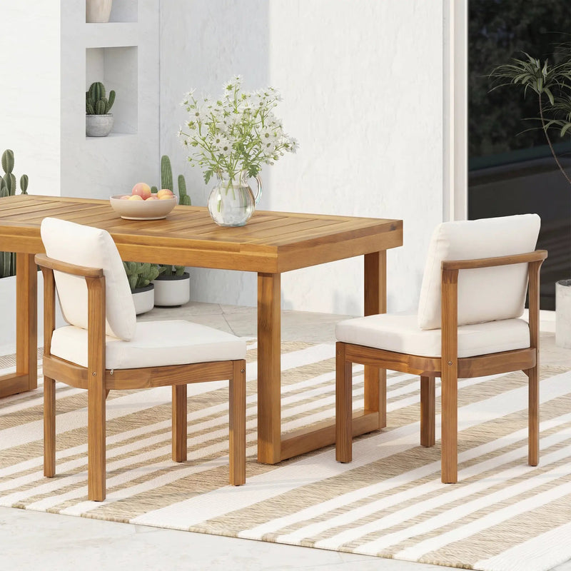 Acacia Wood Outdoor Dining Chair (Set of 2), Teak Finish Wood + by HouseOfZazla