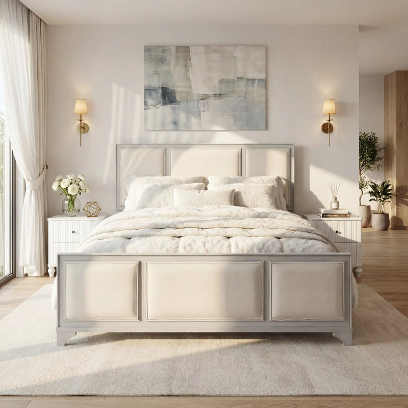 Queen Size Wooden Bed Frame with Upholstered Headboard by HouseOfZazla